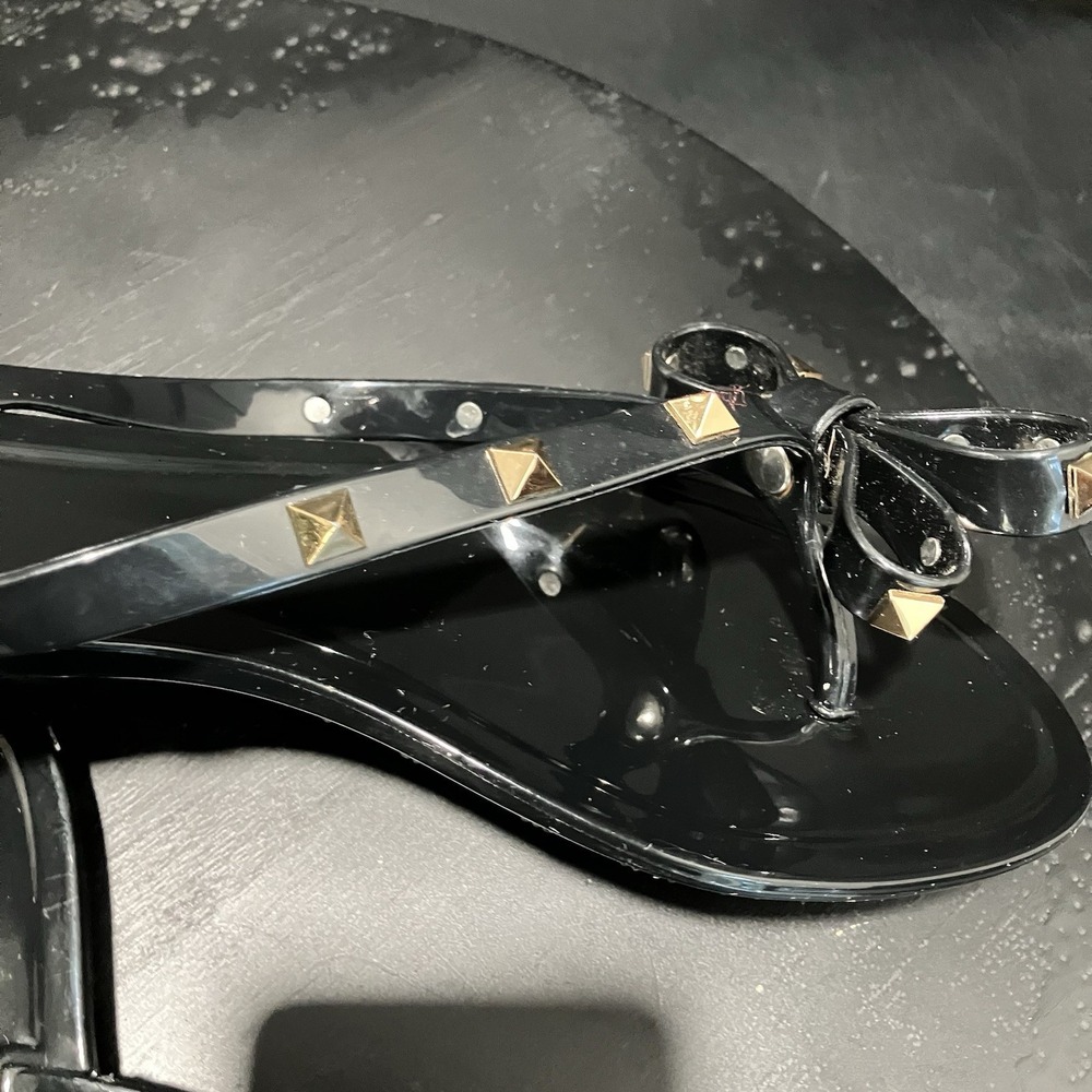 Valentino Garavani Rockstud Bow Black Jelly Thong Sandals Size EU 42 US 12 - Picture 10 of 16